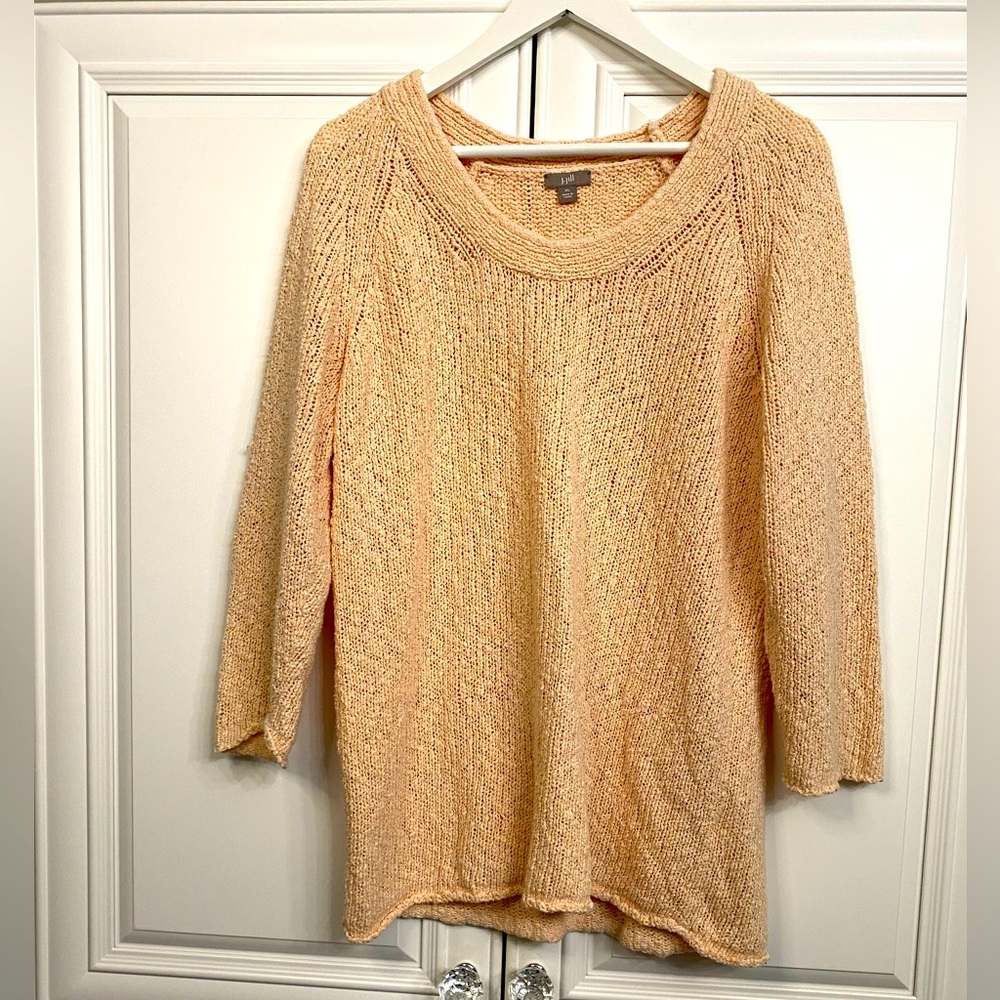 J.Jill  Women's XL Soft Pink Knit Scoop Neck Sweater Rolled Hem Cuff 3/4 Sleeves